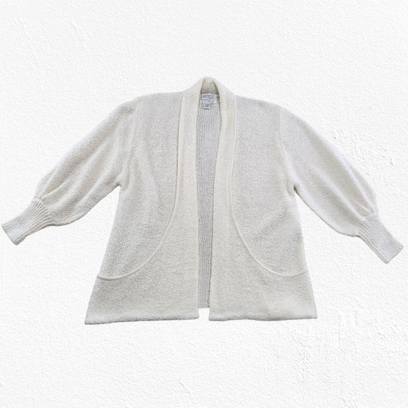 Vintage 90s Sideffects White Ivory Textured Knit Open Front Cardigan Size 2XL - Picture 2 of 8